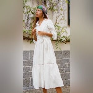 NWT Zara The Alabama White Embroidered Cotton Trimmed Midi Dress Size L